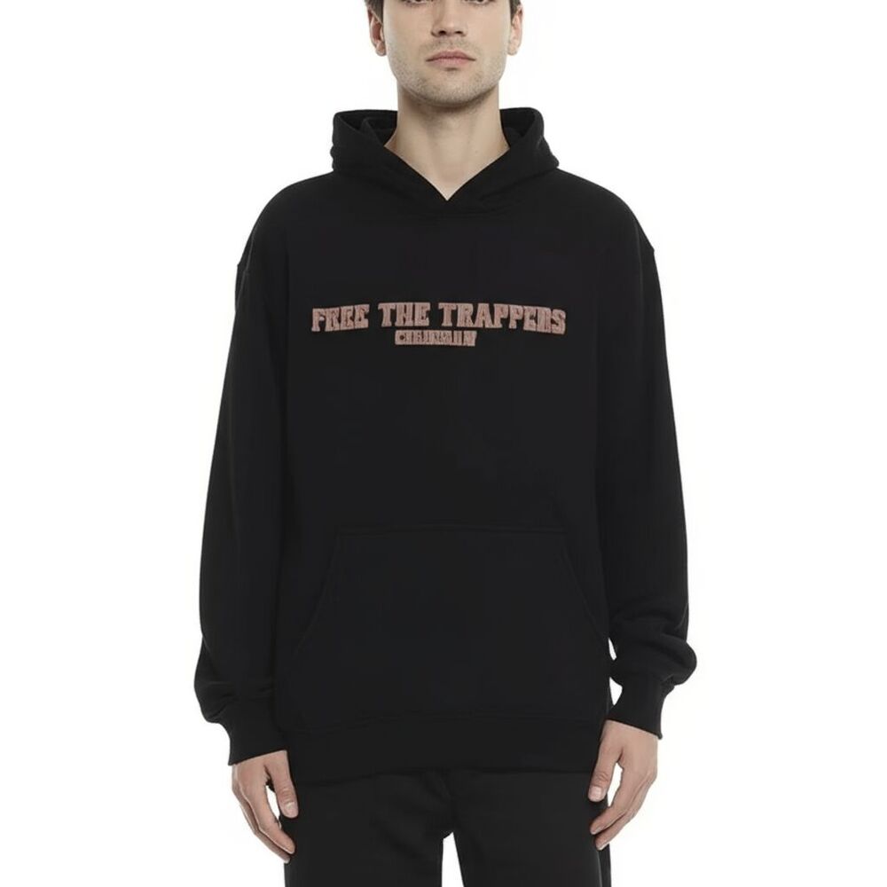 Black HERBARIUM Graphic Hoodie Mens Size S Urban Streetwear Front Print Pullover